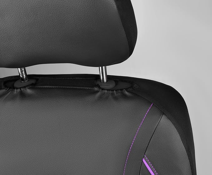 Universal FIT Piping Leather Two Front Seat Covers, Waterproof Faux Leather for SUV Sedan Van Truck, Airbag Compatible,Reserved Opening Holes for Headrest Covers(Black and Purple)