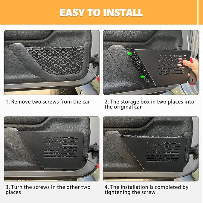 MAIKER Metal Front Door Storage Box, Door Side Insert Organizer Box Pockets for 2007-2018 Jeep Wrangler JK JKU 2/4 Door 2pcs(Black)