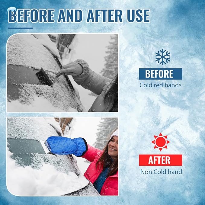 Ice Scraper with Glove Waterproof Ice Scrapers for Car Windshield No Scratch Comfortable Removal Snow Mitt Glove Windproof Warm for SUV Vehicle Truck Snow Quickly Removal