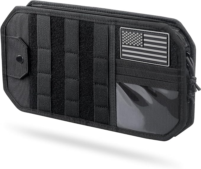 Molle Car Sun Visor Organizer, Fit Most Car Truck Patrols Van SUV | Auto Accessories Semi-Rigid MOLLE Panel, with Zipper Storage Pouch, Glasses Holder, for Gears Road Trip Daily Driving