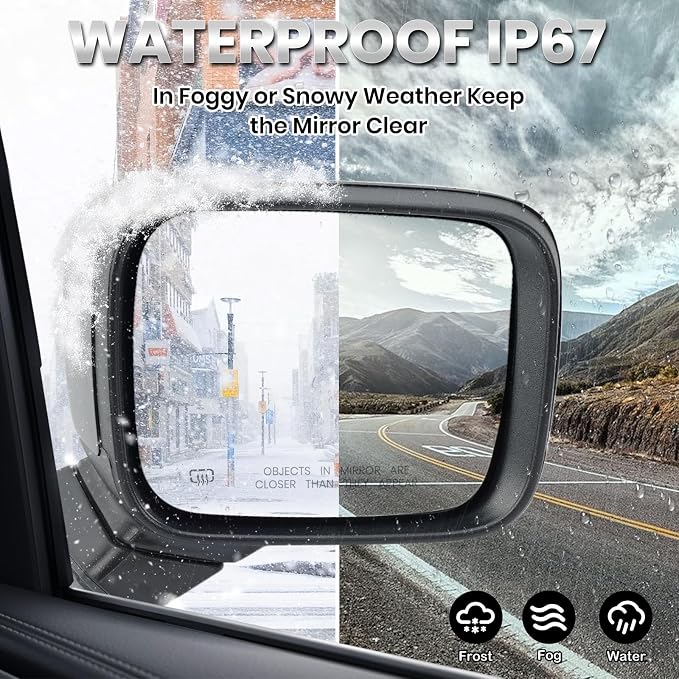 Right Passenger Side Mirror Compatible with Jeep Renegade 2015-2025 Temperature Sensor Heated Manual Folding Power Glass Paintable Black (5+2 Pins)