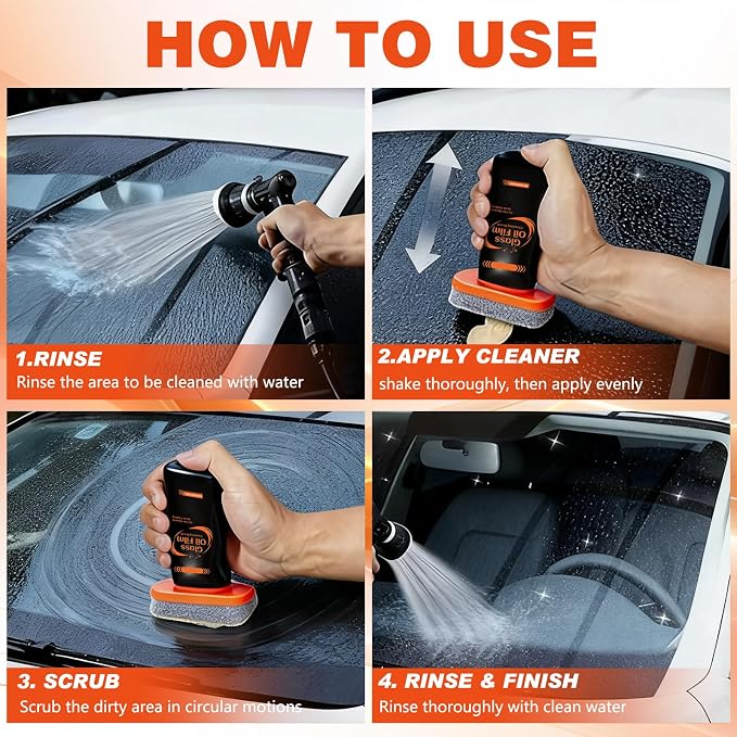 2Pcs Glass Oil Film CleaningBrush, Roll-On Glass Compound with Cleaning Board, Car Windshield Cleaner Tool for Improve Windshield Clarity for Safe Driving