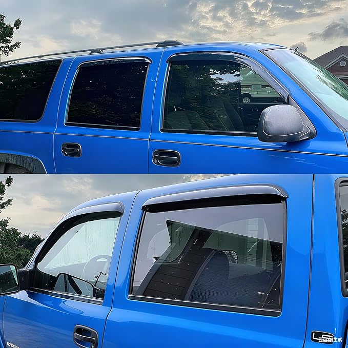 Window Rain Guards for 02-06 Escalade ESV/EXT,Suburban Avalanche Yukon XL | 01-06 Silverado/Sierra 1500/2500/3500/1500HD/2500HD,Only Crew Cab, Window Deflectors, Vent Visor, Sun Shades, Car Accessories