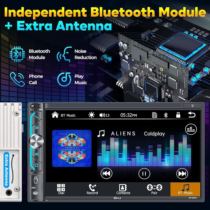 7" Wireless Double Din Car Stereo Apple Carplay Radio Screen for Car Audio Receivers, Bluetooth 5.3 Car Play Android Auto Touchscreen, 240W 4.2 CHN 2 Subwoofers Outputs, Backup Camera, SWC, FM/AM