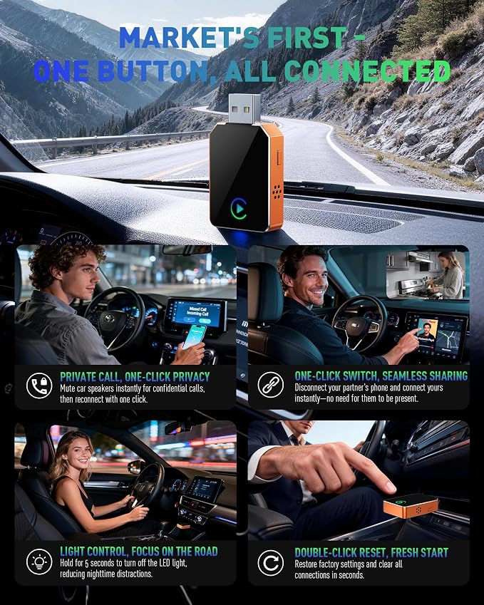 Wireless CarPlay for iPhone, 2026 Upgraded 2-in-1 Android Auto CarPlay Wireless, Convert Wired to Wireless, Fast & Stable, Plug & Play, Compatible with Factory Wired CarPlay Car 2016+