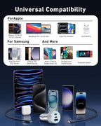 67W 3-Port Super Fast Type C Car Charger USB C for iPhone 17/Air/16/16e/15 Pro Max, Samsung Galaxy S25 S24 S23, Pixel, Android, Car Adapter Accessories for Men Women + 3FT USB-C Cable Silver