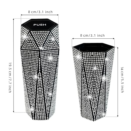 2 PCS Bling Car Trash Can with Lid, Bling Car Accessories Trash Bin, Leakproof Auto Garbage Can with 60 Trash Bags, Multipurpose Organizers and Storage for Home, Office (Silver Diamond)