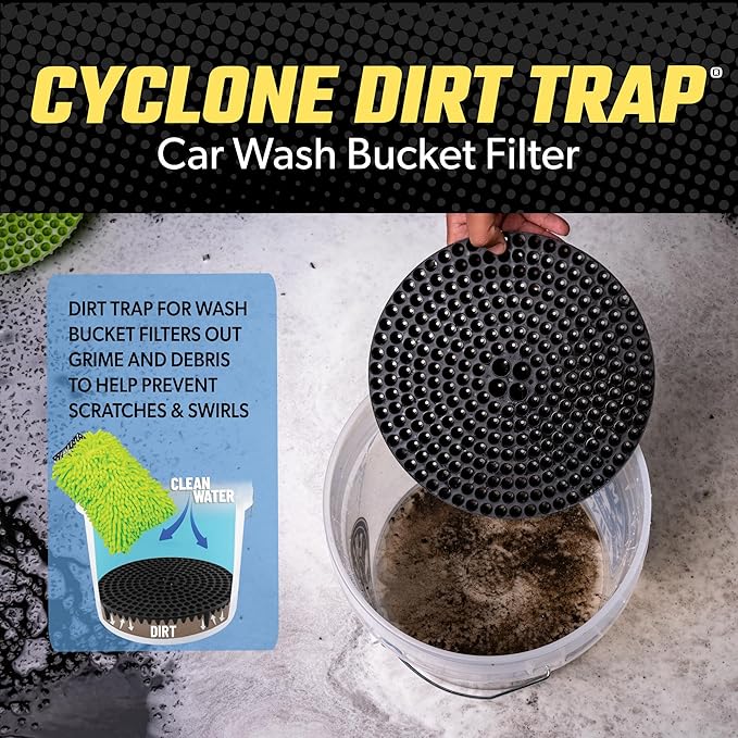 Cyclone Dirt Trap Car Wash Bucket Insert - Filter Removes Dirt and Debris While You Wash, Helps Prevent Scratches, Perfect for Cars, Trucks, SUVs, RVs, and Motorcycles - 12 inch, Black