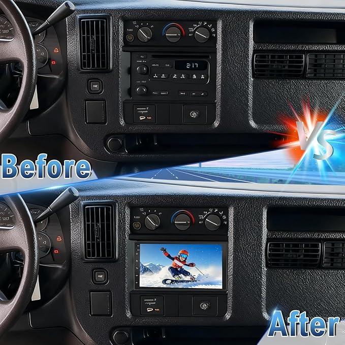Android 14 Car Stereo for Chevrolet Express 1500 2500 2003-2006 with Wireless CarPlay Android Auto, 7" Touchscreen Double Din Car Radio Support Bluetooth GPS WiFi SWC FM SWC Mirror Link Backup Camera
