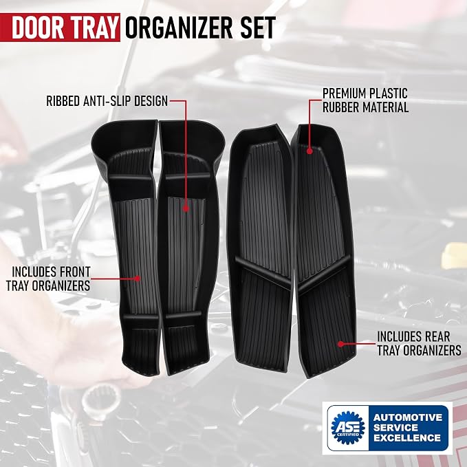 Front and Rear Door Slot Tray Organizer Set of 4 - Compatible with Tesla Model Y 2020-2023 Vehicles - Car Door Tray Pockets Organizer, Protector Side Storage Accessories - Black