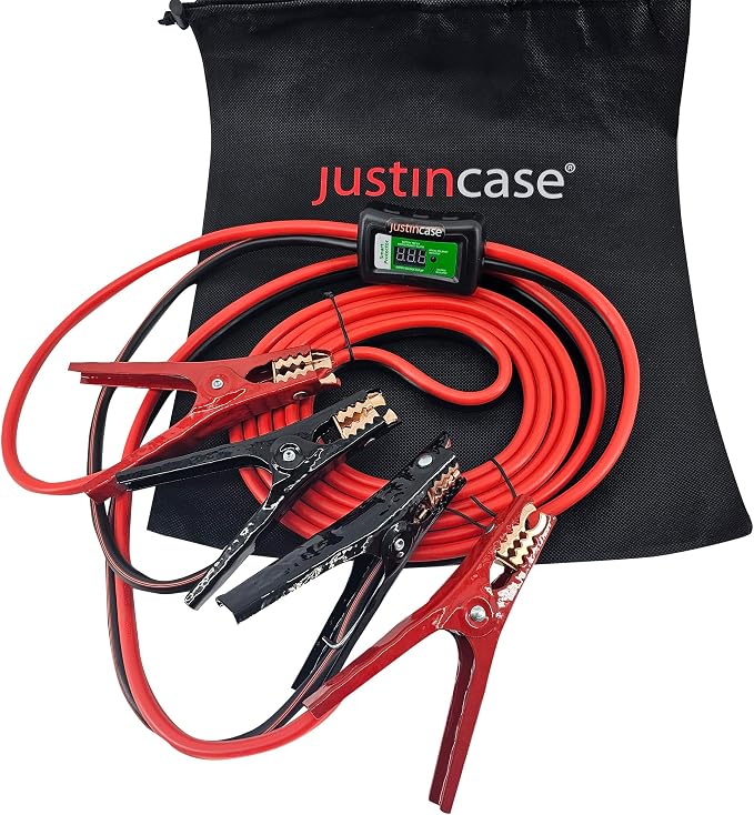 Smart 16 Foot 6 Gauge Heavy-Duty Jumper Cables with Integrated Built-In Voltage Meter & 365 Days of Roadside Assistance