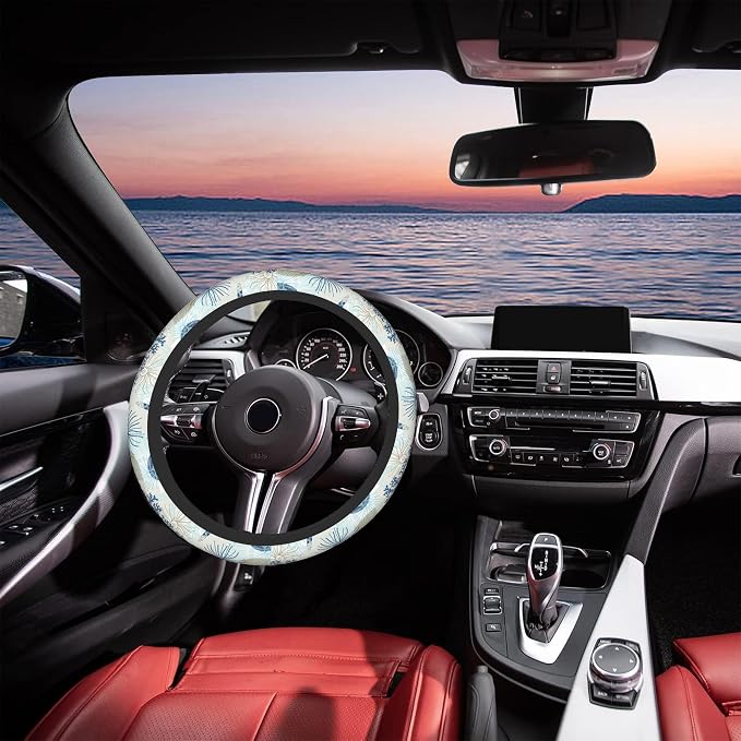 Marine Seashells Steering Wheel Covers Corals Universal 15 Inch Car Wheel Cover,Anti-Slip Breathable Car Accessories Protector Fit for Trucks,Sedans,SUVs,Vans
