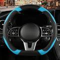 Black Blue Microfiber Leather D Shaped Steering Wheel Cover | Breathable Anti Slip Grip Cool Sporty Look Glow for Women Men
