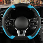Black Blue Microfiber Leather D Shaped Steering Wheel Cover | Breathable Anti Slip Grip Cool Sporty Look Glow for Women Men