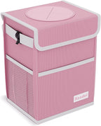 K KNODEL Waterproof Car Trash Can with Lid, Leak-Proof Garbage Bag, Hanging Bin for Women (Pink, Medium)