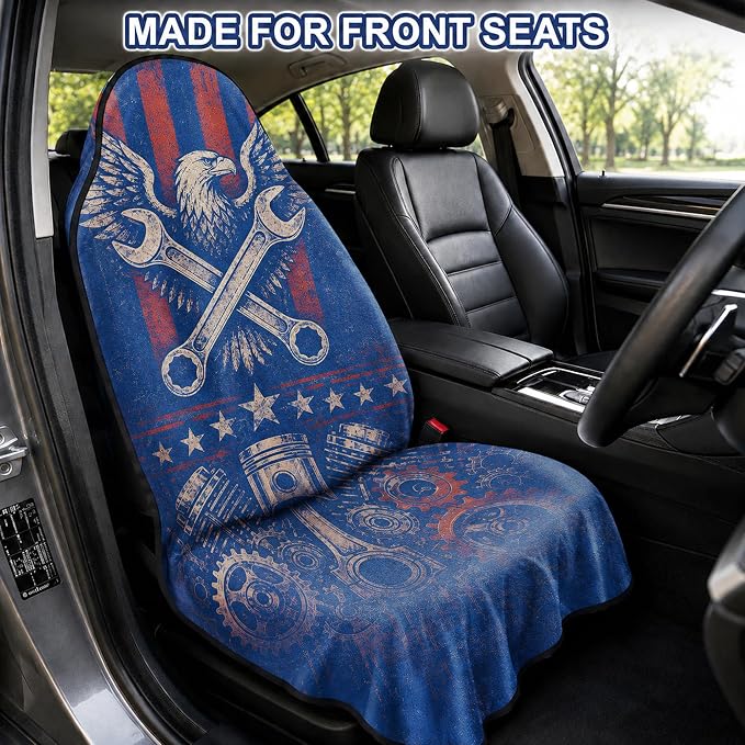 Car Seat Towel Cover for Front Seats, 1Pc Sweat Absorbent Car Seat Protector with Non-Slip Backing, Waterproof Towel Car Seat Covers for Runners, Gym, Swimming, Beach, Pets, Eagle Gear