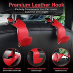 Red Superior Leather Car Seat Back Headrest Hook, Auto Seat Hook Hangers Interior Accessories for Purse Coats Umbrellas Grocery Bags Handbag, 2-Pack