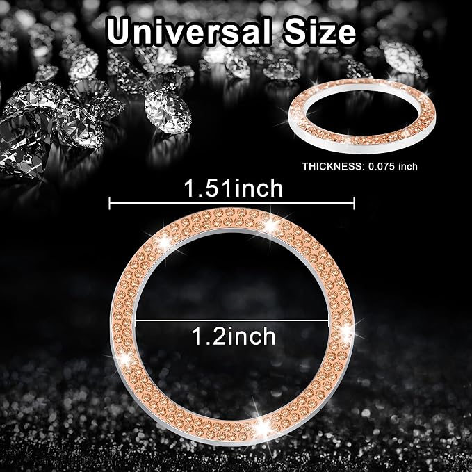 2 PCS Crystal Double Rhinestone Car Engine Start Stop Decoration Ring, Bling Car Interior Accessories for Women, Push to Start Button Cover Sticker, Automotive Decals, Gold