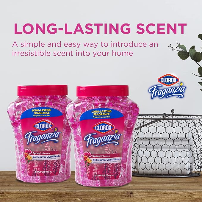 Fraganzia Crystal Beads Air Freshener Twin Pack Long Lasting Room Deodorizer Odor Eliminator Gel Beads Home Car Office Spring Scent 2 x 12 FL OZ 24 FL OZ Total 6 Pack
