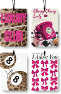 Hot Pink Cheetah Print Car Air Freshener 4 Pcs, Funky Coquette Bow Leopard Print Lucky 8 Ball Hanging Air Freshener for Cars Closet Drawer Books, Girly Car Accessories Mirror Decor for Women