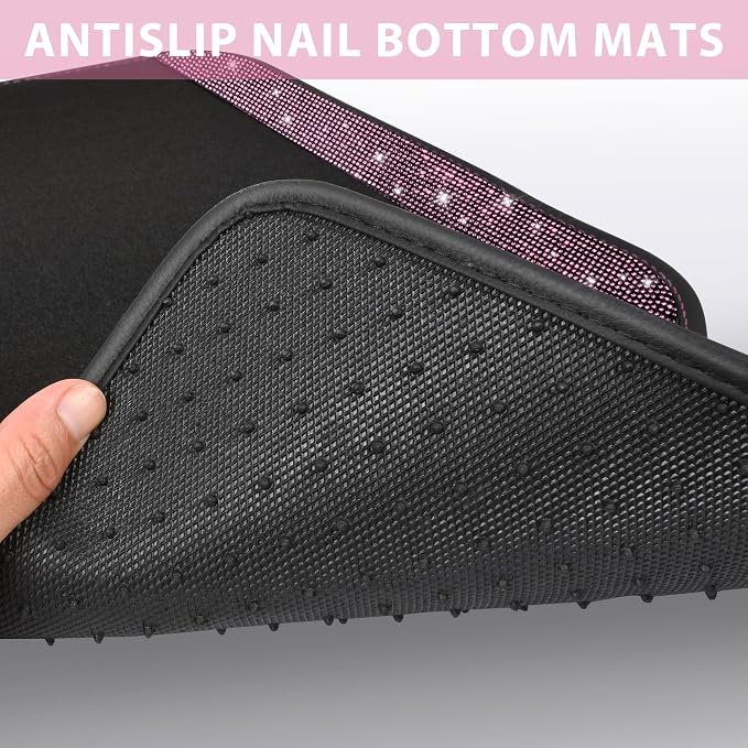 Bling Diamond Car Floor Mat Shining Rhinestones Carpet, Sparkly Glitter Crystal Anti-Slip PVC Heel Pad Automotive Universal Fit for SUV Sedan Car Van, 4pcs for Girl Cute Women, Black Pink