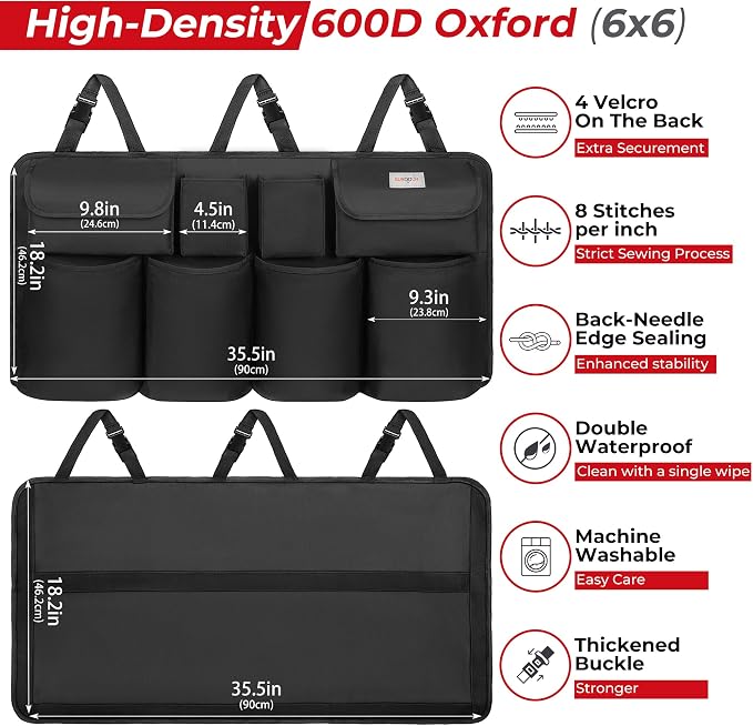Car Trunk Organizer, LARGE CAPACITY Car Storage Bag with 8 Pockets, 7X Upgraded Trunk Storage Organizer for Car, SUV, Truck, MPV