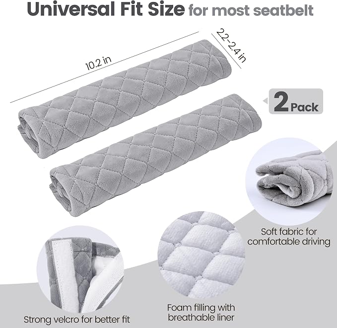 Soft Auto Seat Belt Cover Seatbelt Shoulder Pad Cushions 2 PCS Universal Fit for All Cars and Backpack for a More Comfortable Driving (Light Grey)
