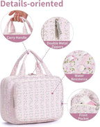 Hanging Toiletry Bag for Women Travel Makeup Bag Organizer Toiletries Bag for Travel Size Essentials Accessories Cosmetics (Pink Flower Buds (Medium))