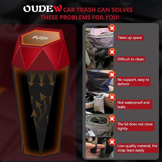 Car Trash Can with Lid - 2-Pack, Interior Accessories for Vehicles, Leakproof Garbage Can with 30 Detachable Trash Bags, Multipurpose Organizers and Storage Solutions for Home and Office