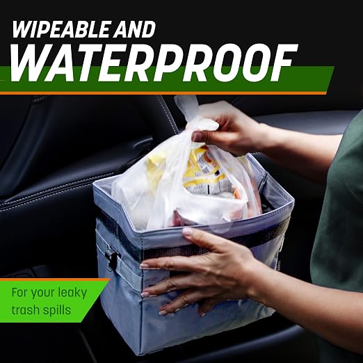 Auto Car Trash Can - Leakproof, Hanging Garbage Bin with 20 Trash Bags and Black Adjustable Strap - Truck & Car Accessories for Men and Women - Grey with No Lid