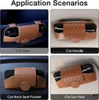 KINIVA Sunglasses Holder for Car Visor Leather Glasses Case with Clips for Car Visor Automotive Interior Visor Accessories Apply to All Car Models (10 Brown)