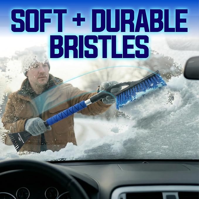 2 Pack 27" Multi-Purpose Ice Scraper and Extendable Snow Brush for Cars with Foam Grip and 360-Degree Pivoting Brush Head, SJEG-SB27X2