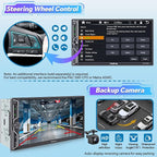 7" QLED Double Din Car Stereo Compatible with Wireless Apple CarPlay & Android Auto, Bluetooth 5.3 Car Radio, 240W 4.2-Channel Audio, MirrorLink, SWC, Backup Camera