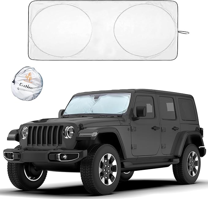 Jeep Windshield Sunshade | Sun Visor for UV Rays & Heat Protection | Suitable for Wrangler, Gladiator | Jeep Accessories for Wrangler | X-Small - 60x21 Inches