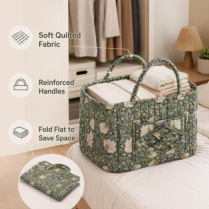 Floral Fabric Storage Basket Car Interior Storage Basket Underwear Sundries Laundry Baskets Supplies Home Organizer Bag (Retro floral（red）)