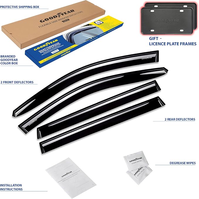 Goodyear Shatterproof Window Deflectors for Jeep Cherokee 2014-2023, Tape-on Rain Guards, Window Visors, Vent Deflector Visor, Car Accessories, 4 pcs. - GY008804