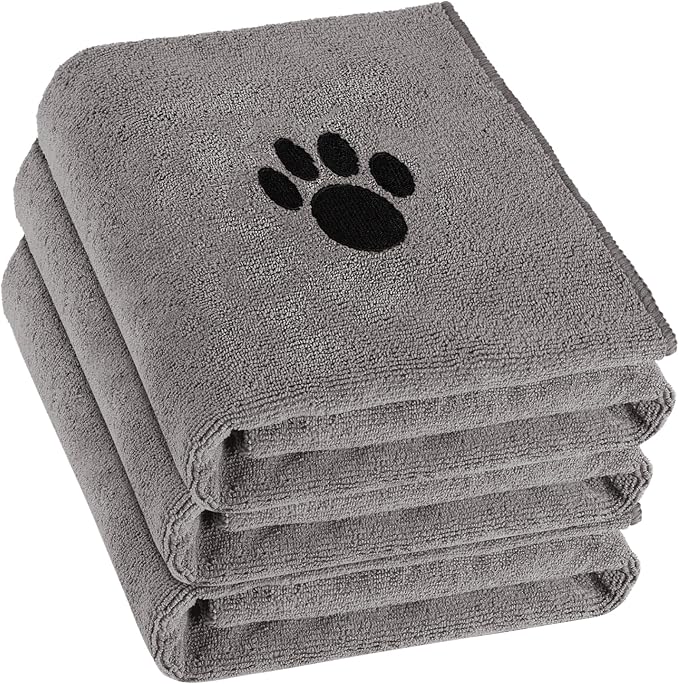 3 Pack Microfiber Dog Towels for Drying Dogs, Super Absorbent and Soft Pet Grooming Towel, 40 Inch X 23.6 Inch, Perfect Dog Drying Towels for Large, Medium or Small Dogs, Grey