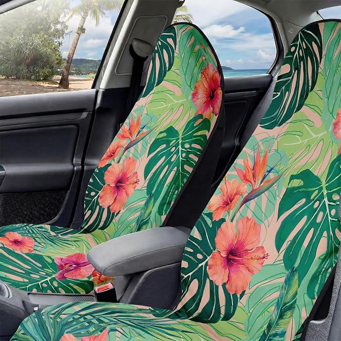 2 Pack Car Seat Towel Covers, Sweat-Proof Microfiber Seat Protectors for Gym, Running, Beach & Workout, Breathable Quick-Dry, Machine Washable, Green Tropical Floral Print, Universal Fit