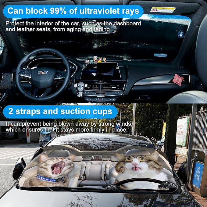 4 Dogs Foldable Windshield Snow Cover, Reflective Accordion Car Windshield Snow Cover, Sun Visor for Car Windshield, Ultimate Heat & UV Protection, Suitable for Most Cars, 54" L x 27.6" W