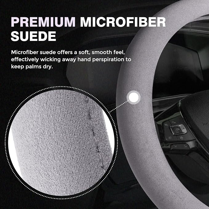 Winter Steering Wheel Cover, Microfiber Suede Car Steering Wheel Covers with Anti-Slip Lining, Breathable Elastic Car Steering Wheel Protector Soft, Universal Standard Size 14-15 inch