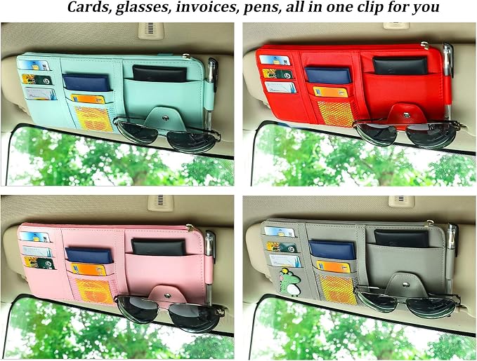 Car Sun Visor Organizer - Auto Interior Accessories with Pocket Organizers, Registration & Document Holder, Storage Pouch, Blue