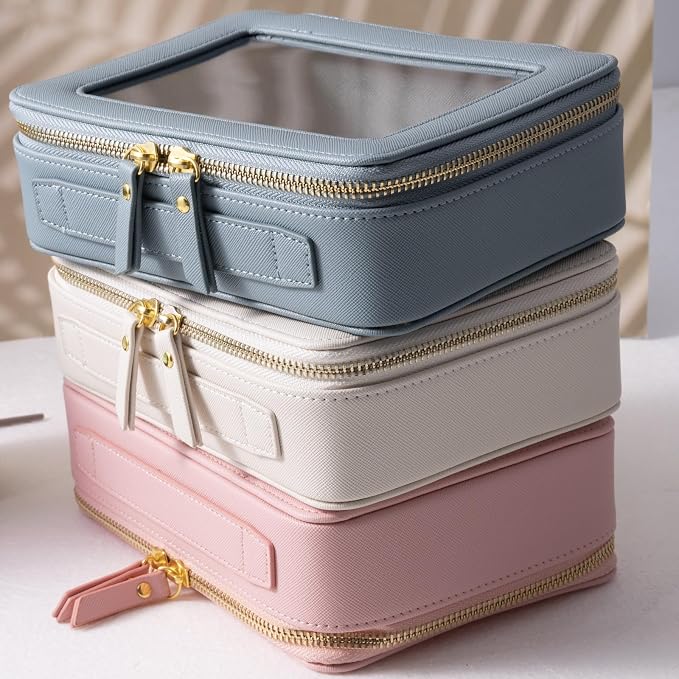 Toiletry bag waterproof cosmetic organizer with handle large opening for travelling car organizer (White)