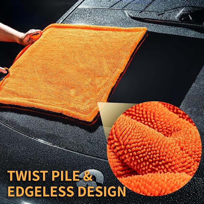 24"x36" Car Drying Towel, 1200GSM Microfiber Towel for Cars, Twisted-Loop Drying Towel Car Detailing, Double Sided Super Absorbent, No Water Spots, Label-Free Design Car Towel