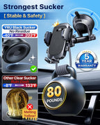 [True Upgrade for Safety] YRU Car Phone Holder Mount [Patent & Military-Grade] Dashboard Cell Phone Holder for Car Vent Windshield Phone Stand for iPhone17 16 15 14 13Pro Max Truck Samsung, Dark Black