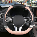 Cute Steering Wheel Cover D Shape for Women Men Breathable Universal 15 inch,Black and Pink