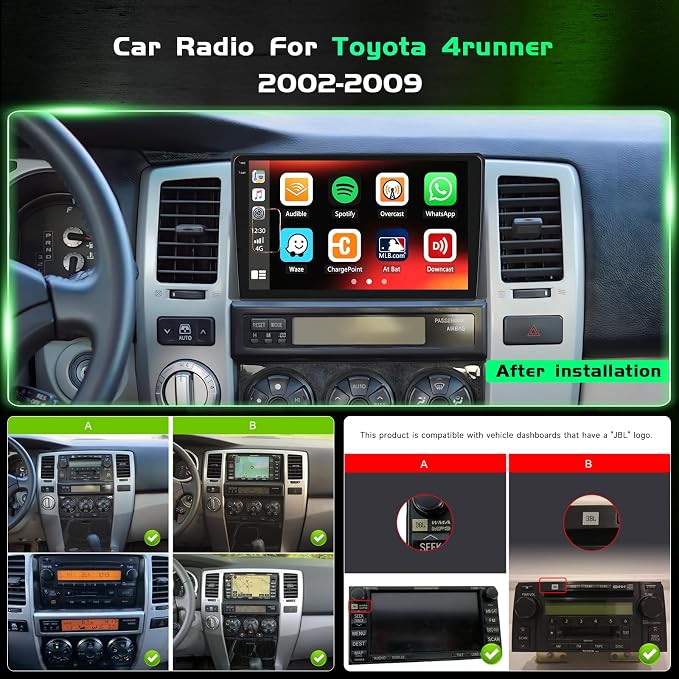 4+64GB Android 15 Car Radio for Toyota 4runner 2002-2009 Wireless Carplay Android Auto, 9" in-Cell Touch Screen Car Stereo with WiFi GPS BT Backup Camera