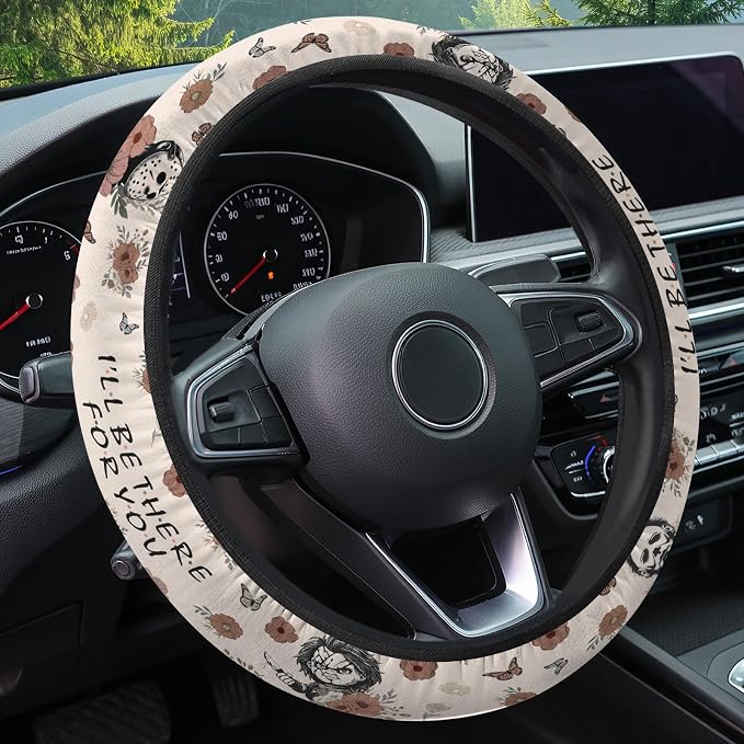 Vintage Horror Collage Steering Wheel Cover, Non-Slip Polyester Wheel Grip, Universal 15 Inch Car Accessory