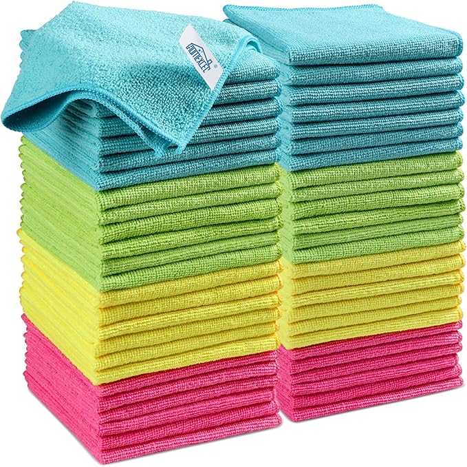 Microfiber Cleaning Cloth, 50 Pack Cleaning Rags, Cleaning Towels with 4 Color Assorted, 11.5"X11.5"(Green/Blue/Yellow/Pink)