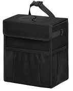 Corduroy Car Trash Can with Lid and Mesh Pockets - Leakproof Organizer,Multipurpose Waterproof Garbage Can/Trash Bin for Car(Black-2 Gallons)