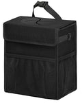 Corduroy Car Trash Can with Lid and Mesh Pockets - Leakproof Organizer,Multipurpose Waterproof Garbage Can/Trash Bin for Car(Black-3 Gallons)